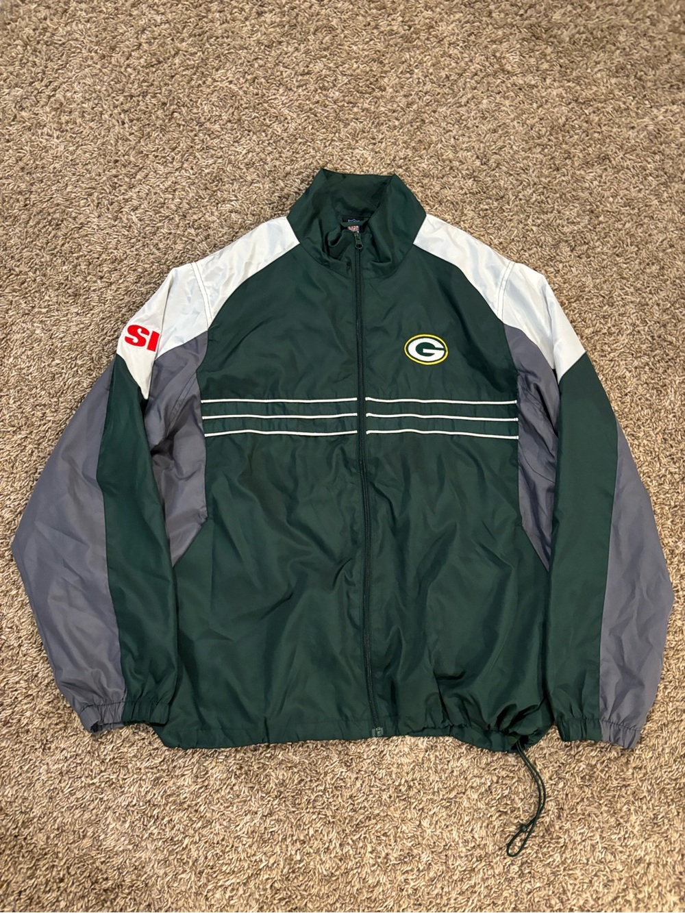 NFL Green Bay Packers Dark Green, Gray & White Windbreaker Jacket